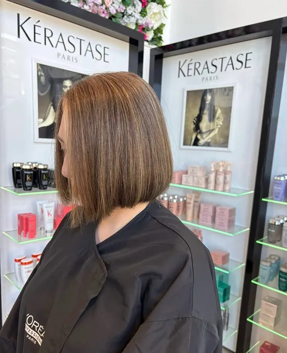 Glossy caramel chocolate bob coloured at Room 97